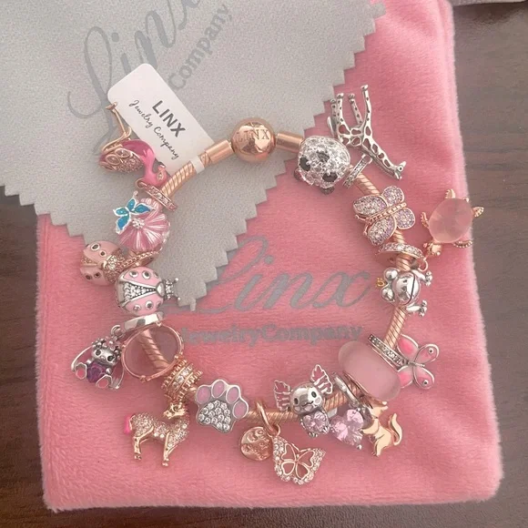 Linx Rose Gold Bracelet with Pink and Rose Gold Animal Themed Charms
